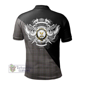 Stewart Grey Tartan Polo Shirt with Family Crest and Military Logo Style