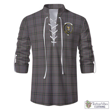 Stewart Grey Tartan Men's Scottish Traditional Jacobite Ghillie Kilt Shirt with Family Crest