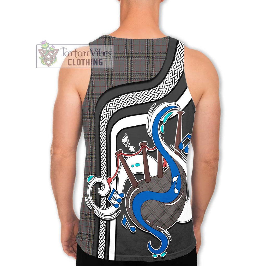 Stewart Grey Tartan Men's Tank Top with Epic Bagpipe Style - Tartanvibesclothing Shop