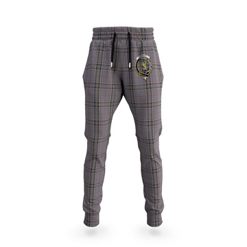 Stewart Grey Tartan Joggers Pants with Family Crest