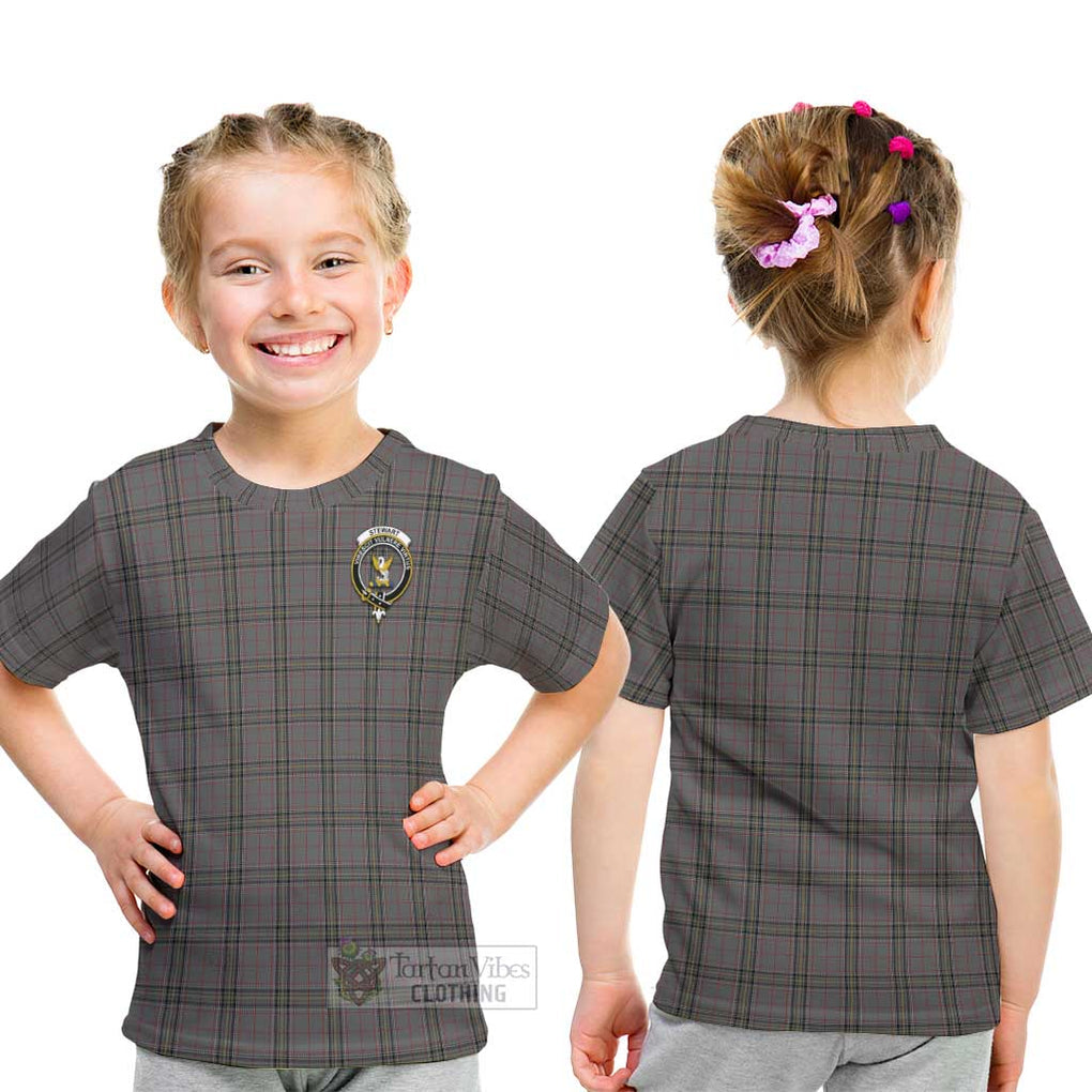 Stewart Grey Tartan Kid T-Shirt with Family Crest - Tartanvibesclothing Shop