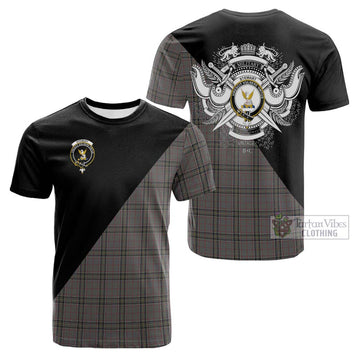 Stewart Grey Tartan Cotton T-shirt with Family Crest and Military Logo Style