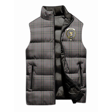 Stewart Grey Tartan Sleeveless Puffer Jacket with Family Crest