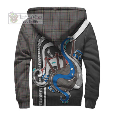 Stewart Grey Tartan Sherpa Hoodie with Epic Bagpipe Style