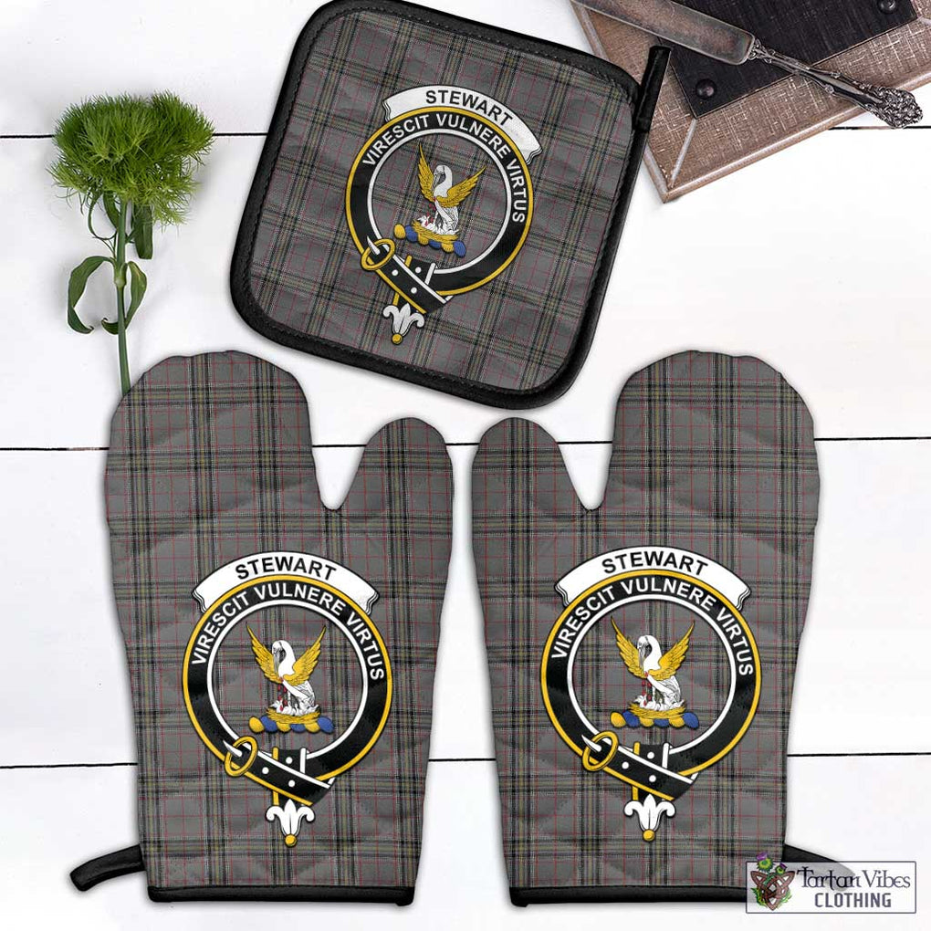 Stewart Grey Tartan Combo Oven Mitt & Pot-Holder with Family Crest Combo 1 Oven Mitt & 1 Pot-Holder Black - Tartan Vibes Clothing