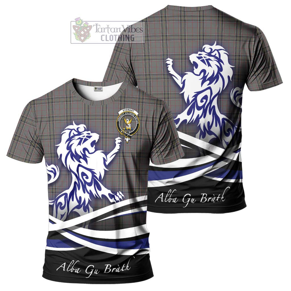 Tartan Vibes Clothing Stewart Grey Tartan Cotton T-shirt with Alba Gu Brath Regal Lion Emblem