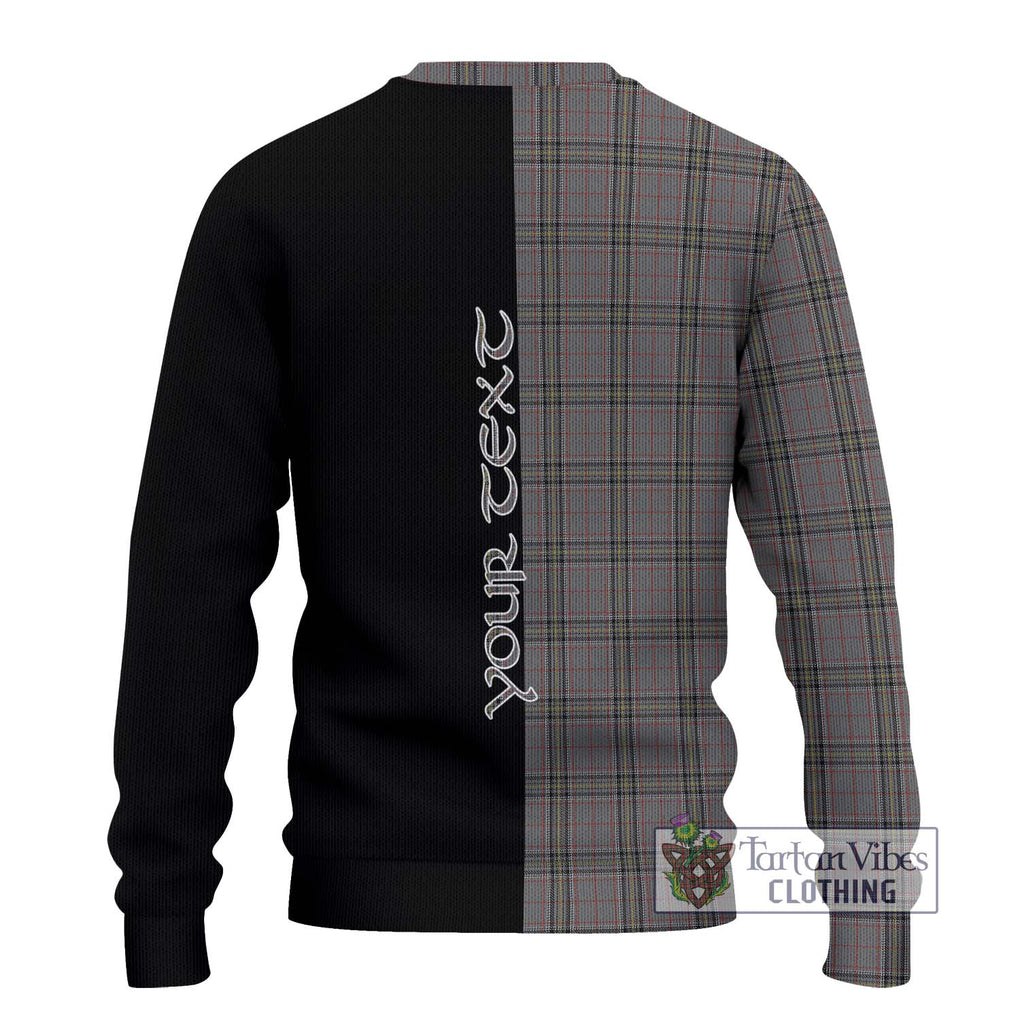 Stewart Grey Tartan Knitted Sweater with Family Crest and Half Of Me Style - Tartanvibesclothing Shop