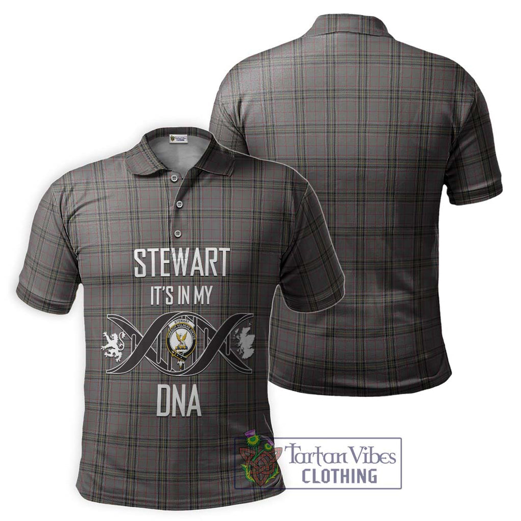 Stewart Grey Tartan Polo Shirt with Family Crest DNA In Me Style - Tartanvibesclothing Shop