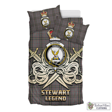 Stewart Grey Tartan Bedding Set with Clan Crest and the Golden Sword of Courageous Legacy