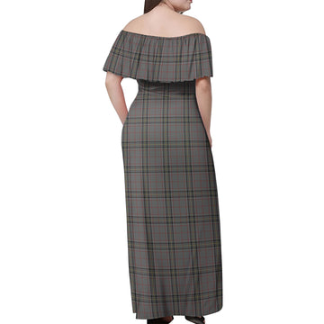 Stewart Grey Tartan Off Shoulder Long Dress