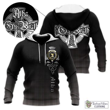 Stewart Grey Tartan Knitted Hoodie Featuring Alba Gu Brath Family Crest Celtic Inspired