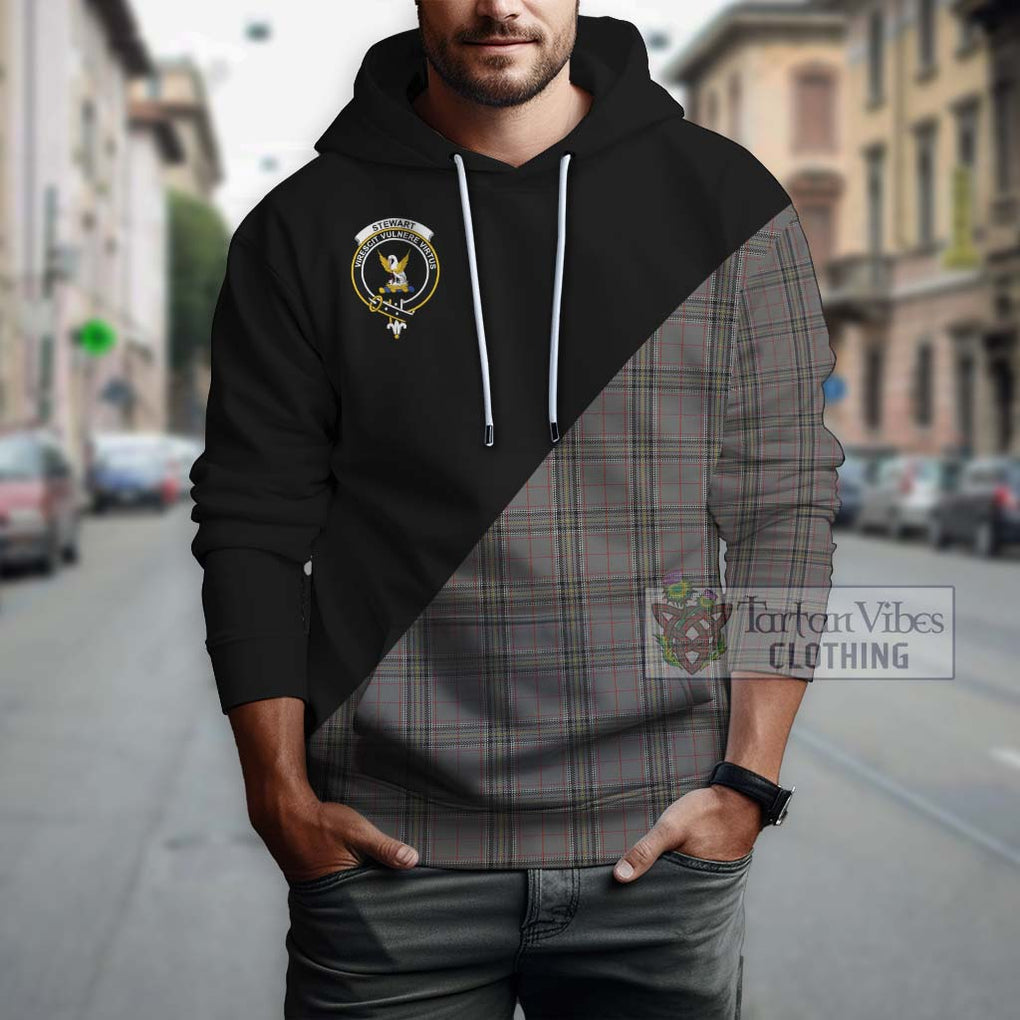 Stewart Grey Tartan Hoodie with Family Crest and Military Logo Style - Tartanvibesclothing Shop