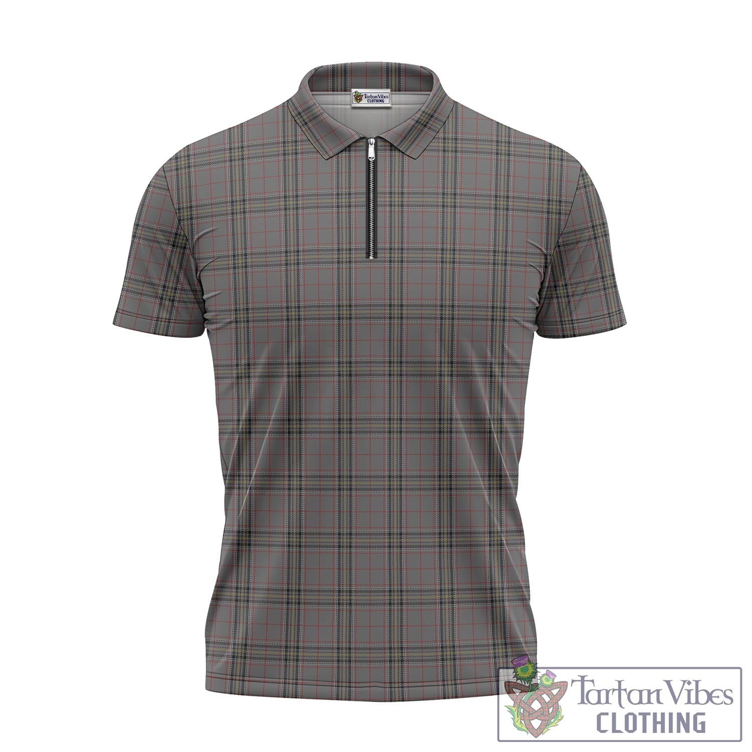 Tartan Vibes Clothing Stewart Grey Tartan Zipper Polo Shirt