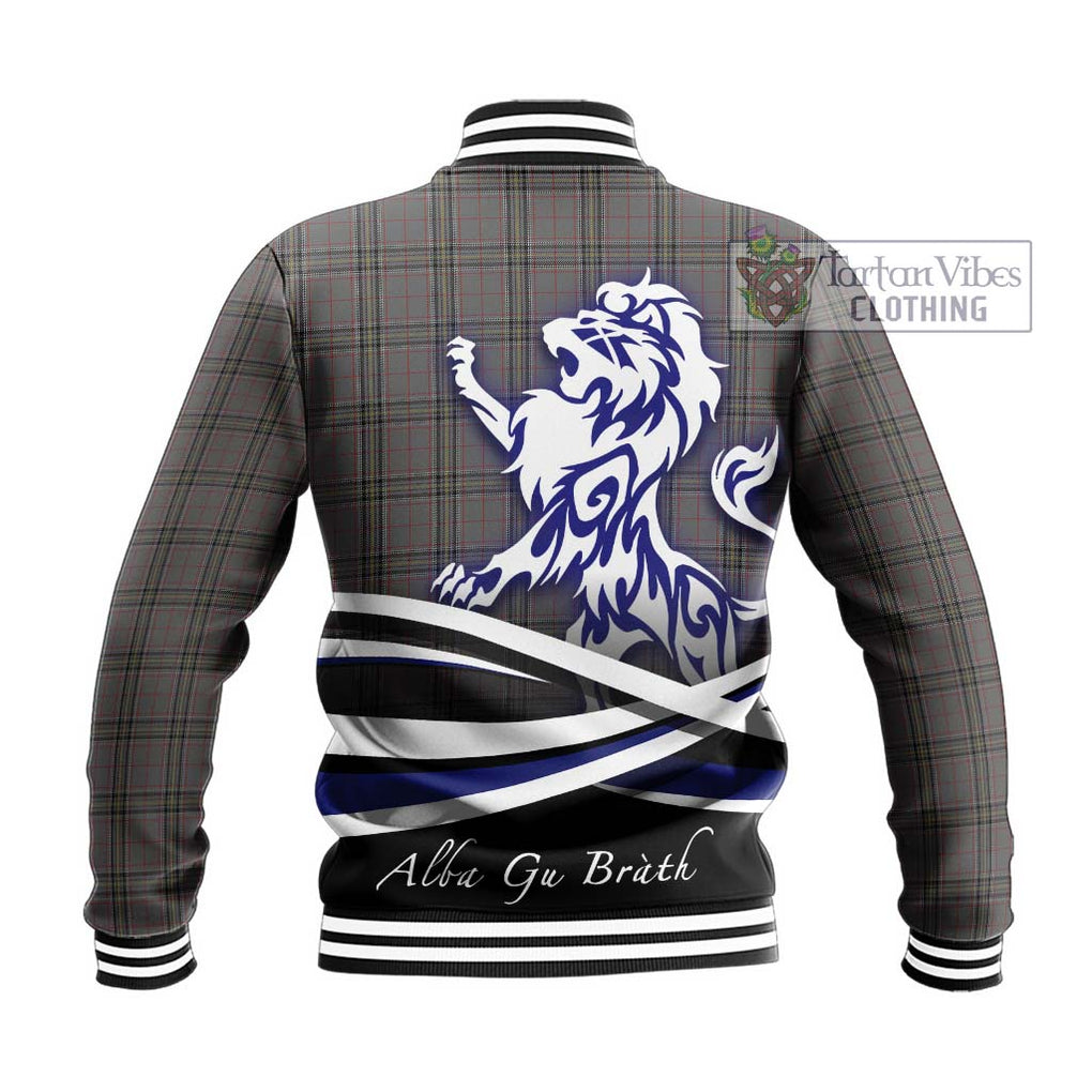 Stewart Grey Tartan Baseball Jacket with Alba Gu Brath Regal Lion Emblem - Tartanvibesclothing Shop