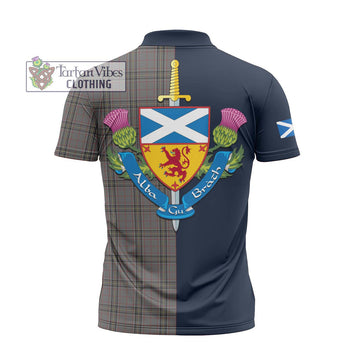 Stewart Grey Tartan Zipper Polo Shirt Alba with Scottish Lion Royal Arm Half Style