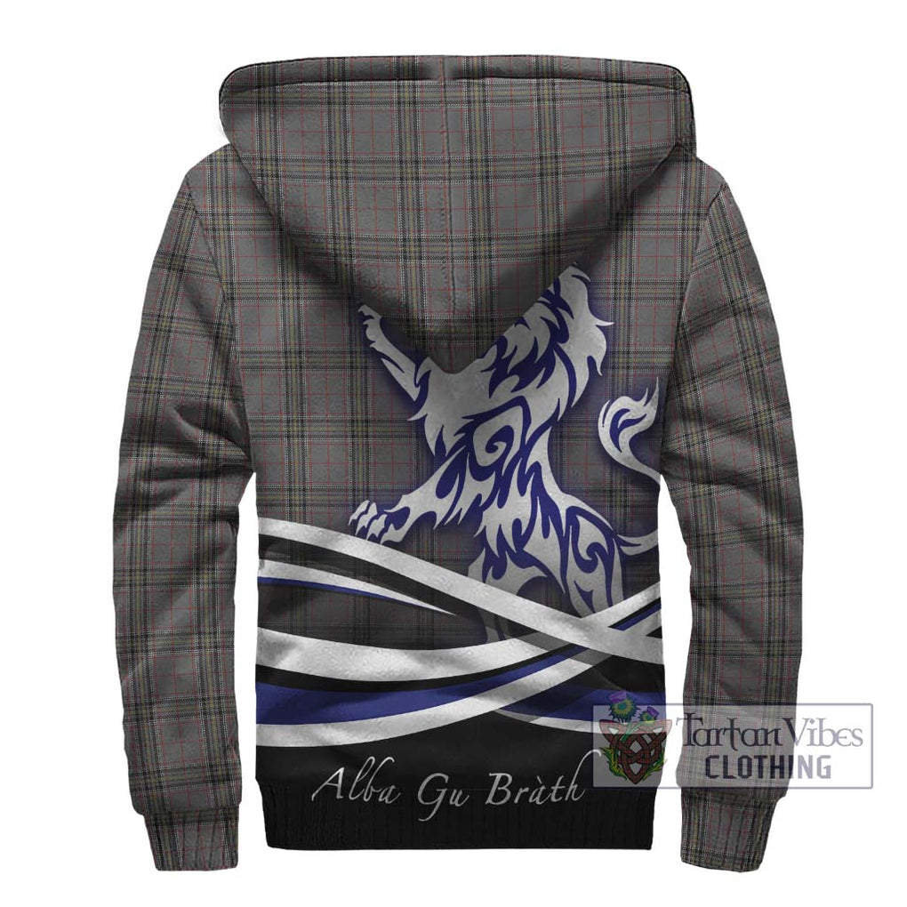 Stewart Grey Tartan Sherpa Hoodie with Alba Gu Brath Regal Lion Emblem - Tartanvibesclothing Shop