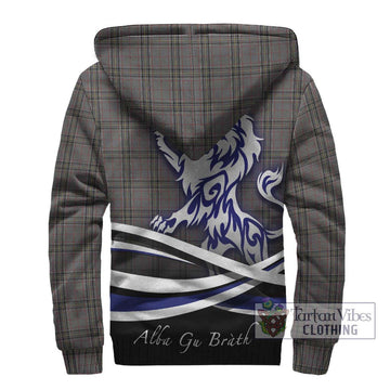 Stewart Grey Tartan Sherpa Hoodie with Alba Gu Brath Regal Lion Emblem