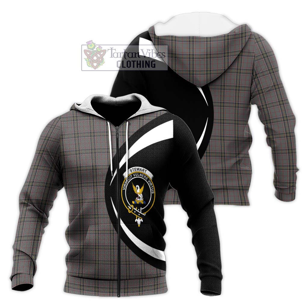 Stewart Grey Tartan Knitted Hoodie with Family Crest Circle Style Unisex Knitted Zip Hoodie - Tartan Vibes Clothing