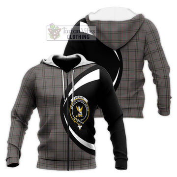 Stewart Grey Tartan Knitted Hoodie with Family Crest Circle Style