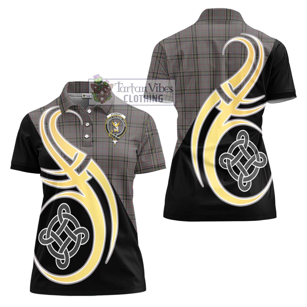 Stewart Grey Tartan Women's Polo Shirt with Family Crest and Celtic Symbol Style - Tartan Vibes Clothing