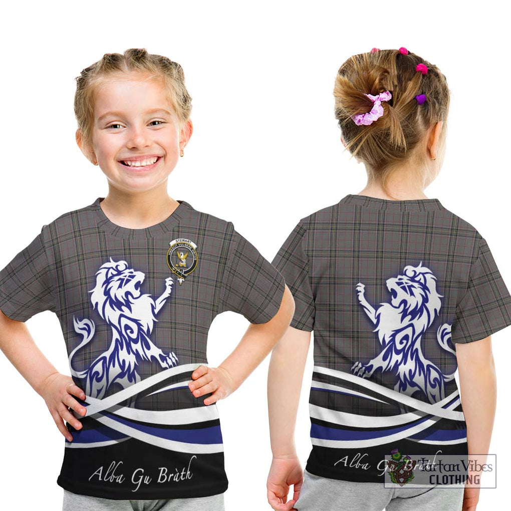 Stewart Grey Tartan Kid T-Shirt with Alba Gu Brath Regal Lion Emblem - Tartanvibesclothing Shop