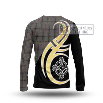 Stewart Grey Tartan Long Sleeve T-Shirt with Family Crest and Celtic Symbol Style