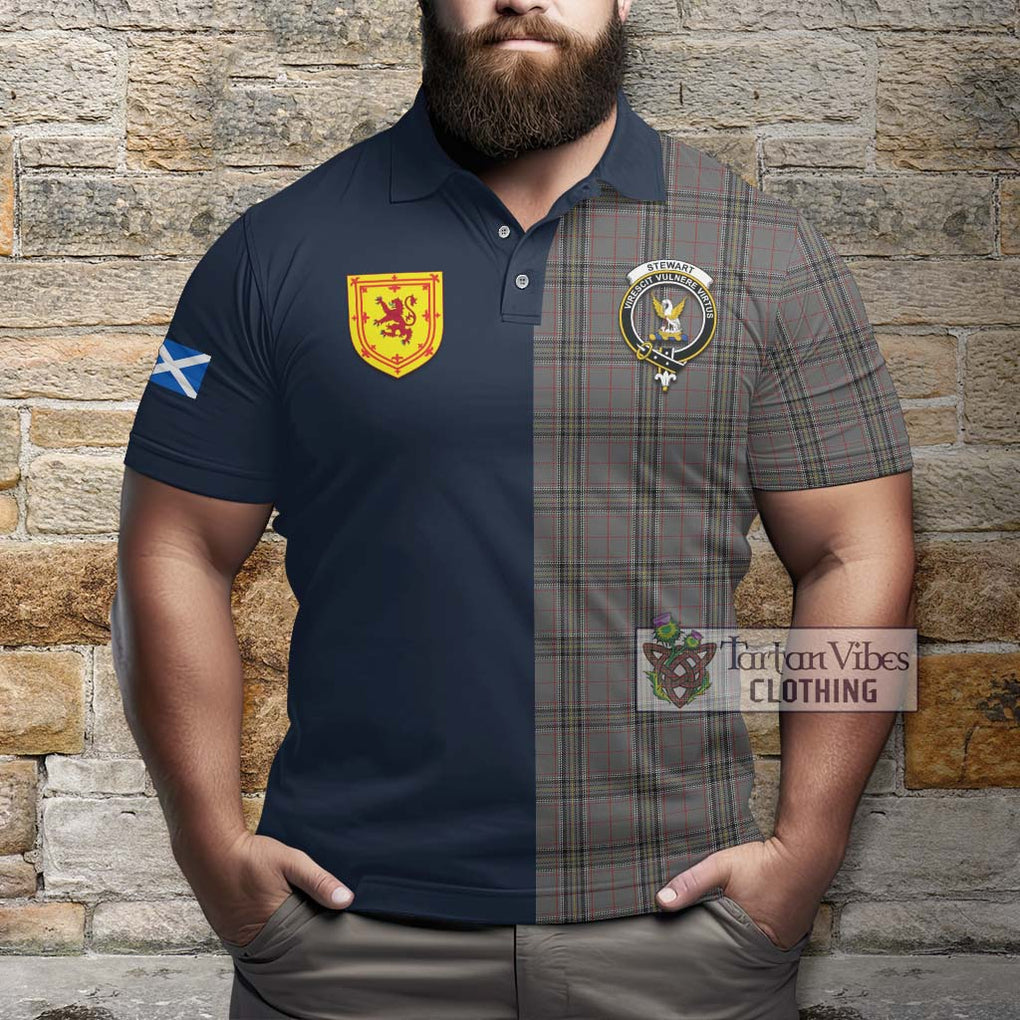 Tartan Vibes Clothing Stewart Grey Tartan Polo Shirt with Scottish Lion Royal Arm Half Style