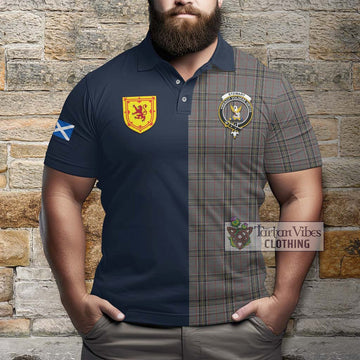 Stewart Grey Tartan Polo Shirt Alba with Scottish Lion Royal Arm Half Style