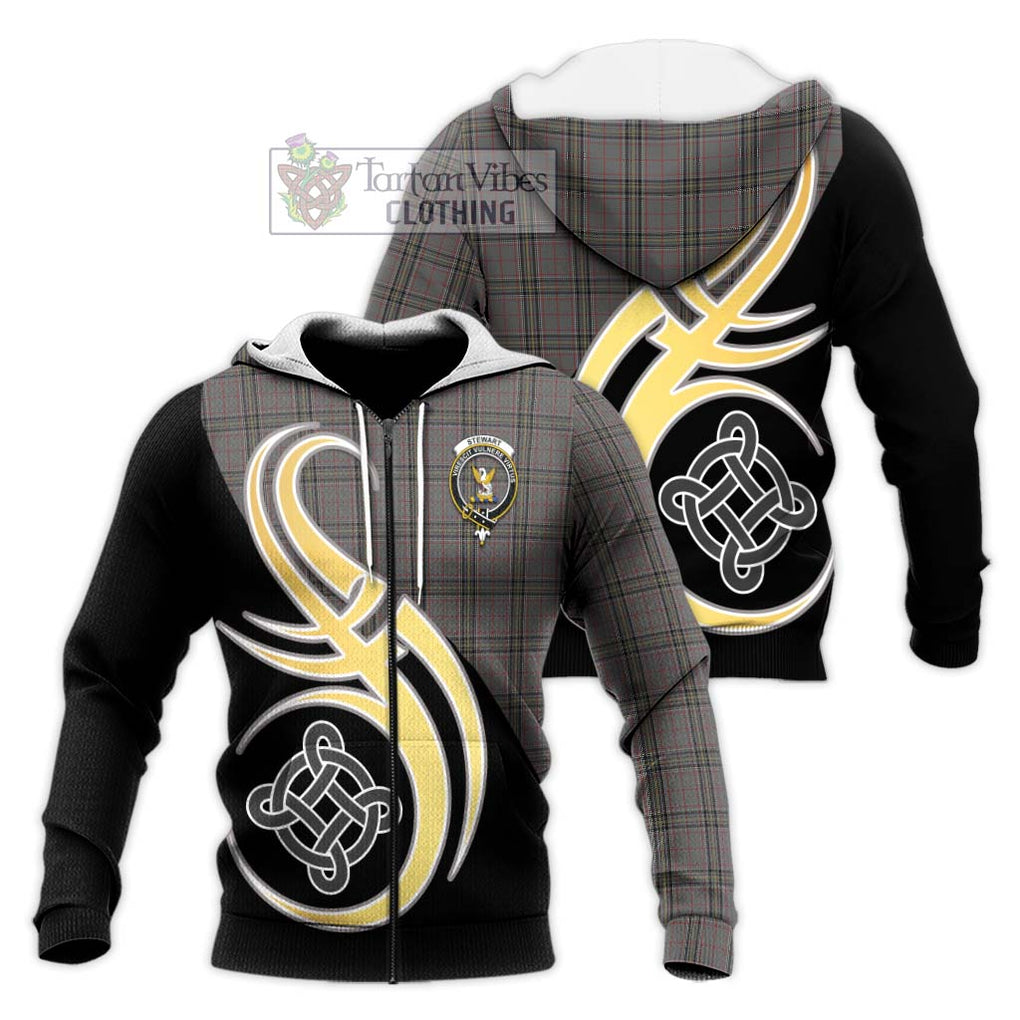 Stewart Grey Tartan Knitted Hoodie with Family Crest and Celtic Symbol Style Unisex Knitted Zip Hoodie - Tartan Vibes Clothing