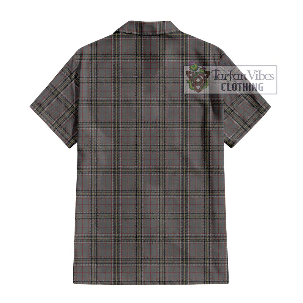 Stewart Grey Tartan Short Sleeve Button Shirt with Family Crest DNA In Me Style - Tartanvibesclothing Shop