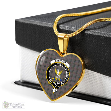 Stewart Grey Tartan Heart Necklace with Family Crest