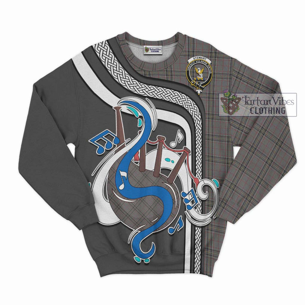 Tartan Vibes Clothing Stewart Grey Tartan Sweatshirt with Epic Bagpipe Style