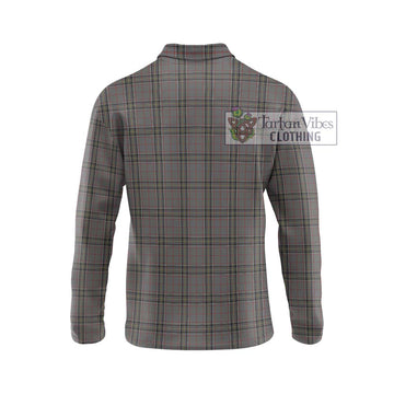 Stewart Grey Tartan Long Sleeve Polo Shirt with Family Crest DNA In Me Style