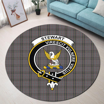 Stewart Grey Tartan Round Rug with Family Crest