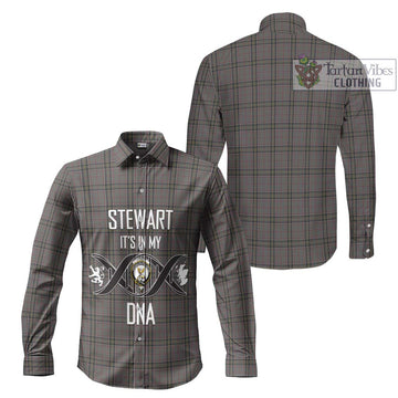 Stewart Grey Tartan Long Sleeve Button Shirt with Family Crest DNA In Me Style