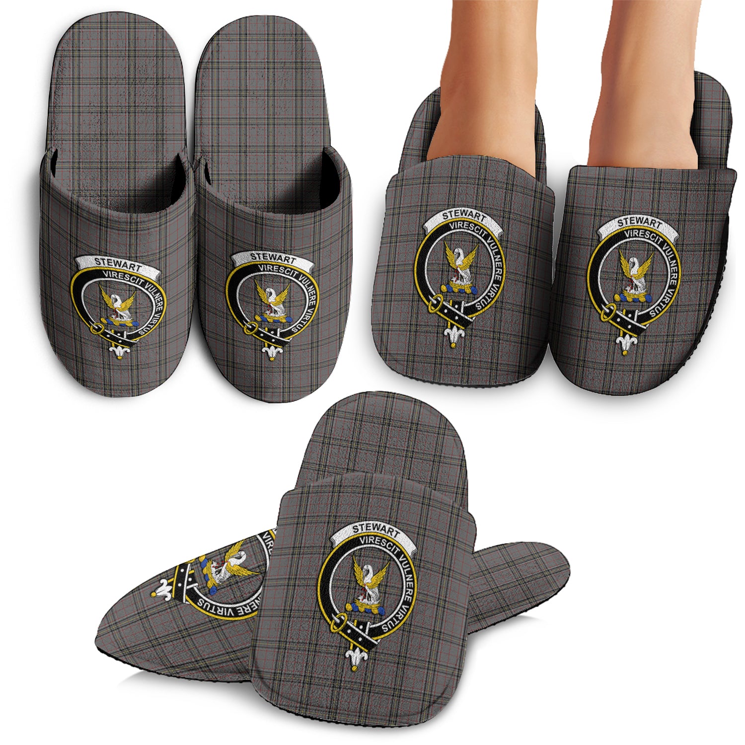 Stewart Grey Tartan Home Slippers with Family Crest - Tartan Vibes Clothing