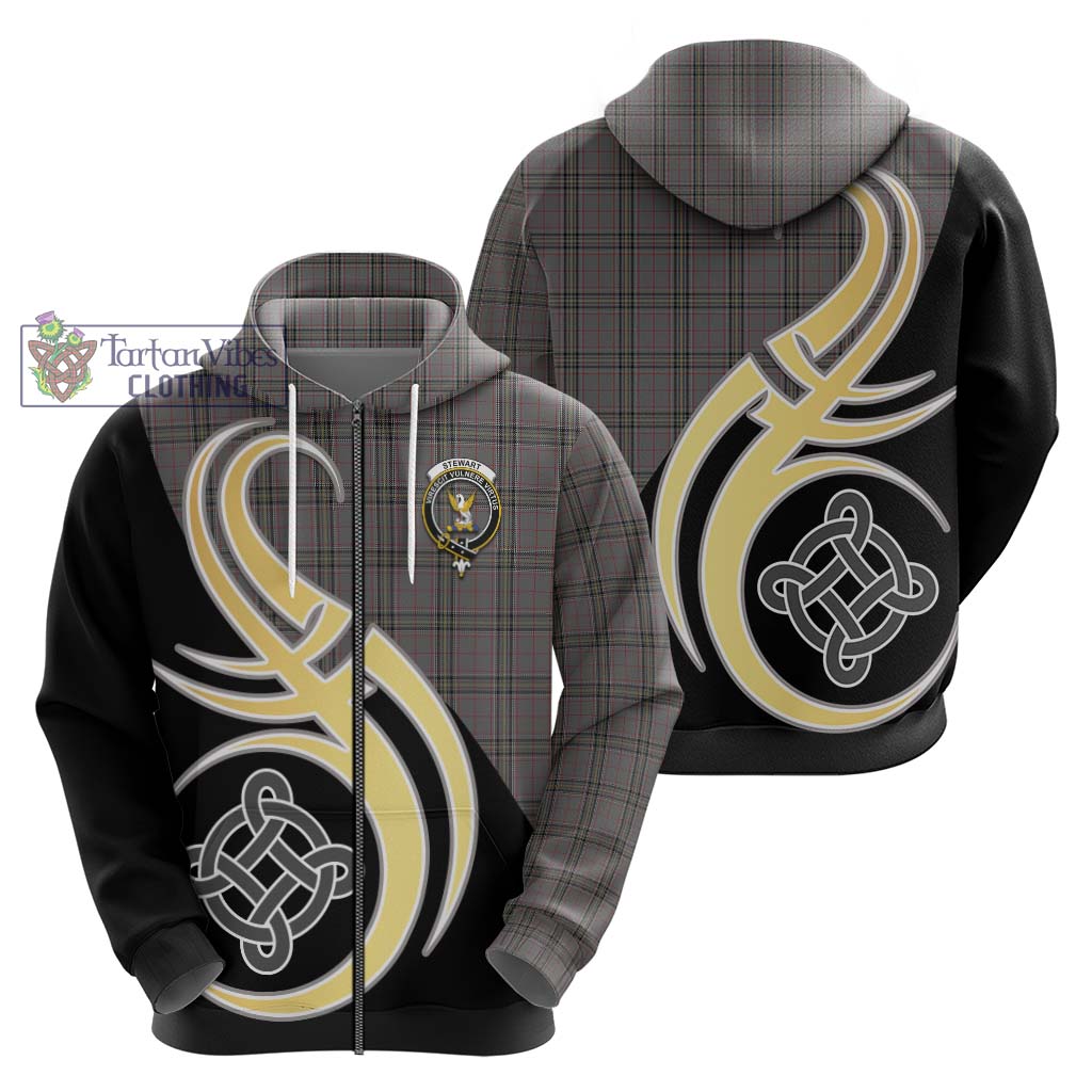 Stewart Grey Tartan Hoodie with Family Crest and Celtic Symbol Style - Tartan Vibes Clothing