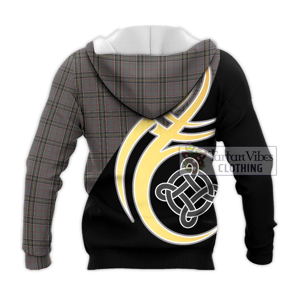 Stewart Grey Tartan Knitted Hoodie with Family Crest and Celtic Symbol Style - Tartan Vibes Clothing