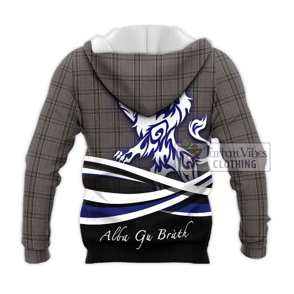 Stewart Grey Tartan Knitted Hoodie with Alba Gu Brath Regal Lion Emblem - Tartanvibesclothing Shop