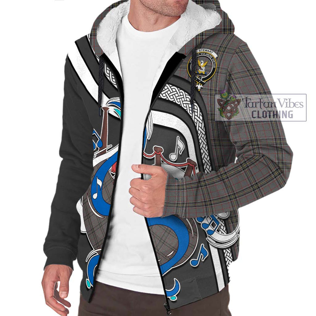 Stewart Grey Tartan Sherpa Hoodie with Epic Bagpipe Style Unisex - Tartanvibesclothing Shop