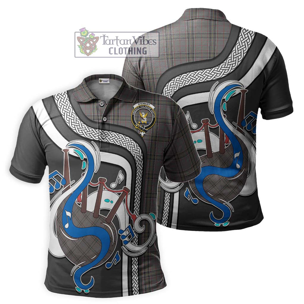 Tartan Vibes Clothing Stewart Grey Tartan Polo Shirt with Epic Bagpipe Style