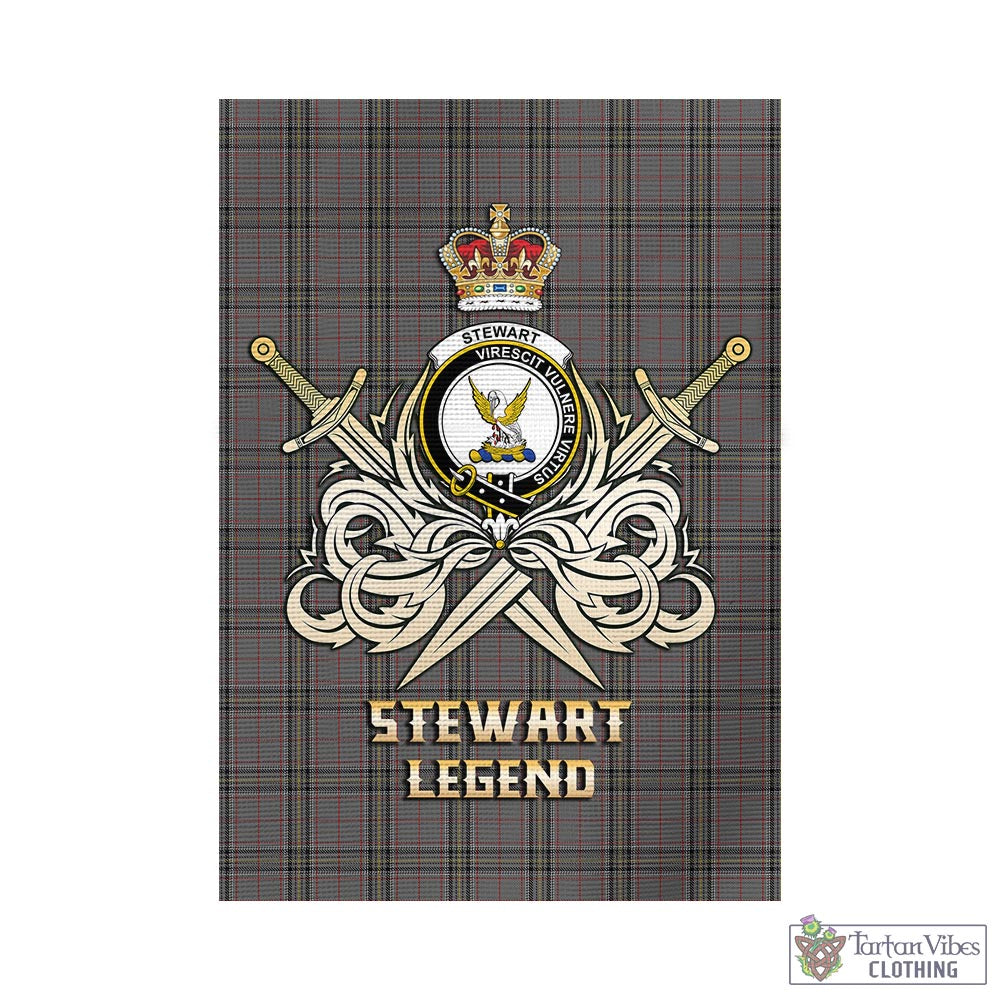 Tartan Vibes Clothing Stewart Grey Tartan Flag with Clan Crest and the Golden Sword of Courageous Legacy