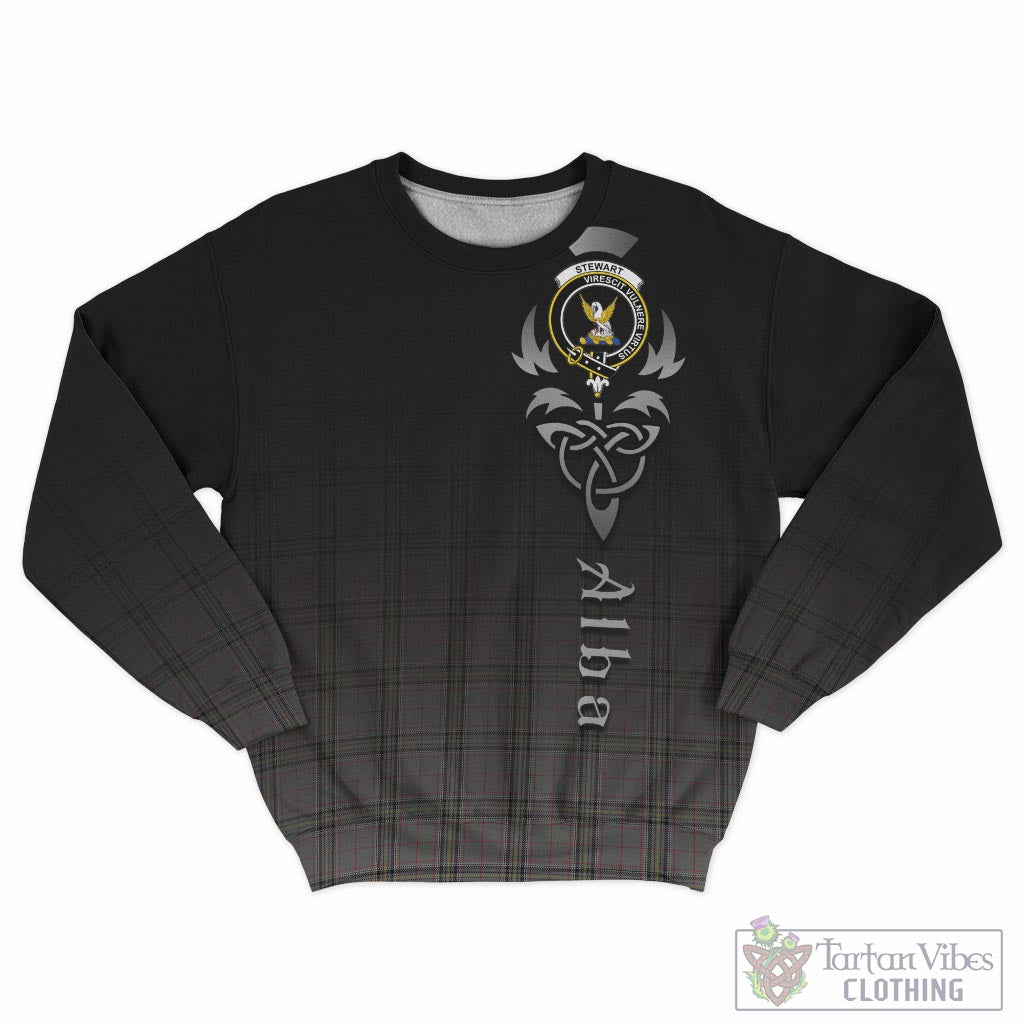 Tartan Vibes Clothing Stewart Grey Tartan Sweatshirt Featuring Alba Gu Brath Family Crest Celtic Inspired