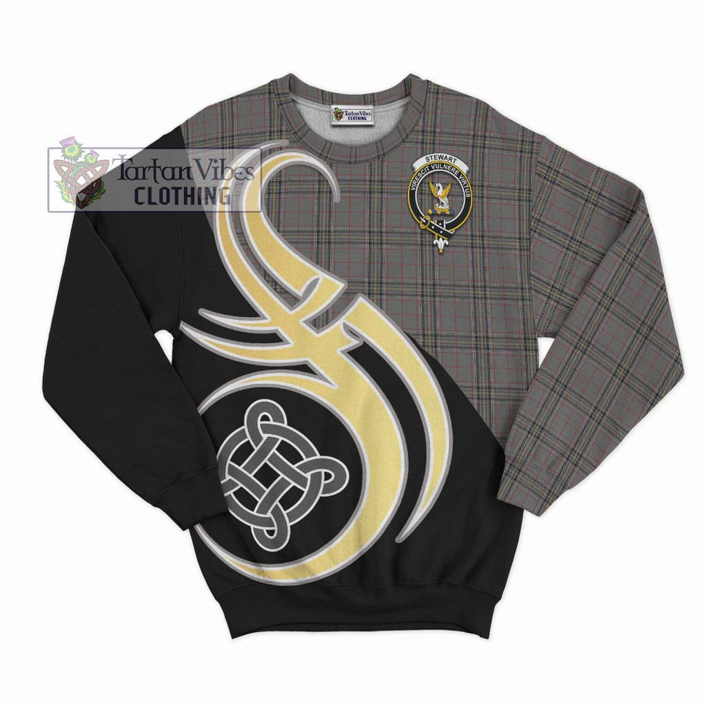 Stewart Grey Tartan Sweatshirt with Family Crest and Celtic Symbol Style - Tartan Vibes Clothing