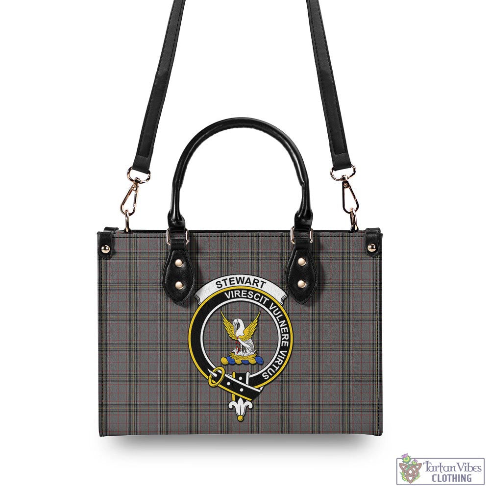 Tartan Vibes Clothing Stewart Grey Tartan Luxury Leather Handbags with Family Crest