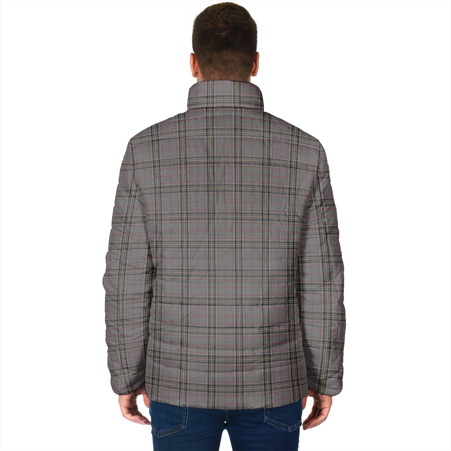 Stewart Grey Tartan Padded Jacket with Family Crest - Tartan Vibes Clothing