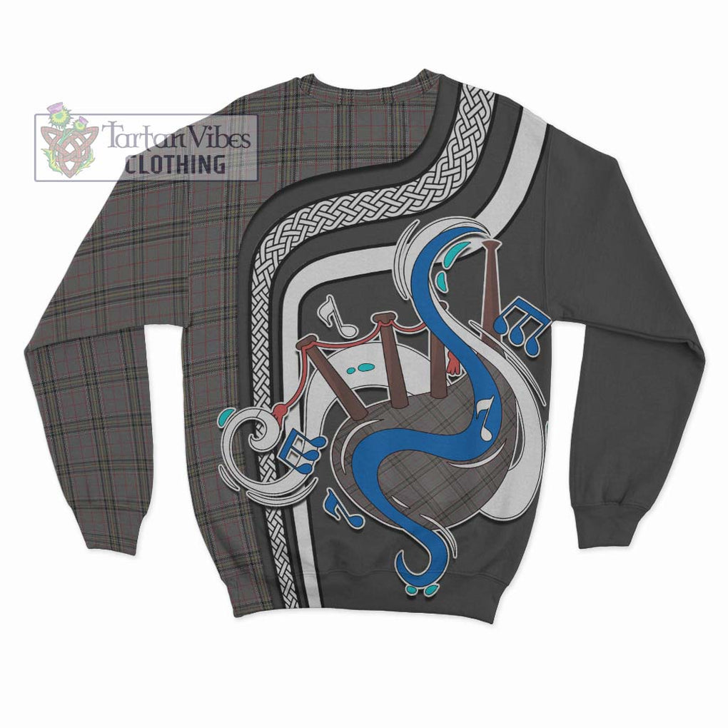 Tartan Vibes Clothing Stewart Grey Tartan Sweatshirt with Epic Bagpipe Style