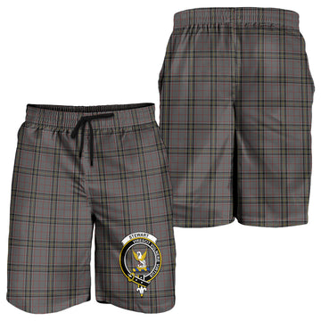 Stewart Grey Tartan Mens Shorts with Family Crest