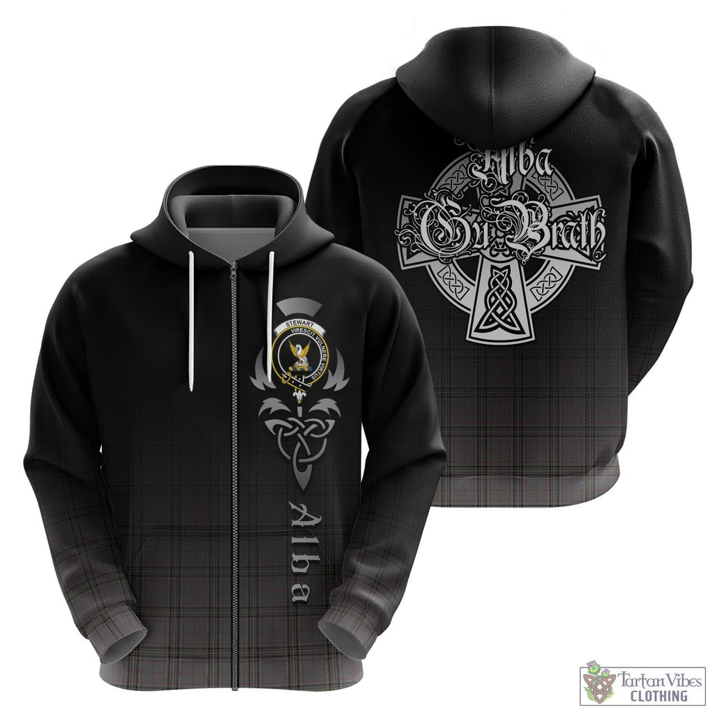 Tartan Vibes Clothing Stewart Grey Tartan Hoodie Featuring Alba Gu Brath Family Crest Celtic Inspired