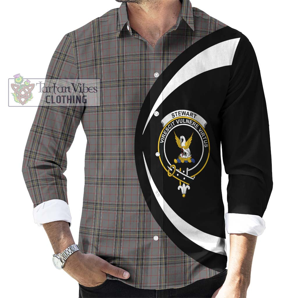 Stewart Grey Tartan Long Sleeve Button Up with Family Crest Circle Style - Tartan Vibes Clothing